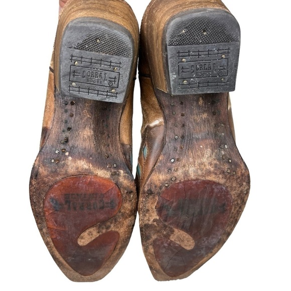 Vintage Corral Crater Turquoise Inlay studded laser cut western womens boot Sz 8 - Picture 6 of 9